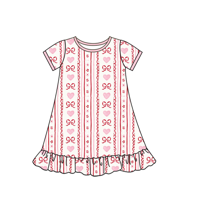 preorder GSD2898 pink heart red bows short sleeve girls dress