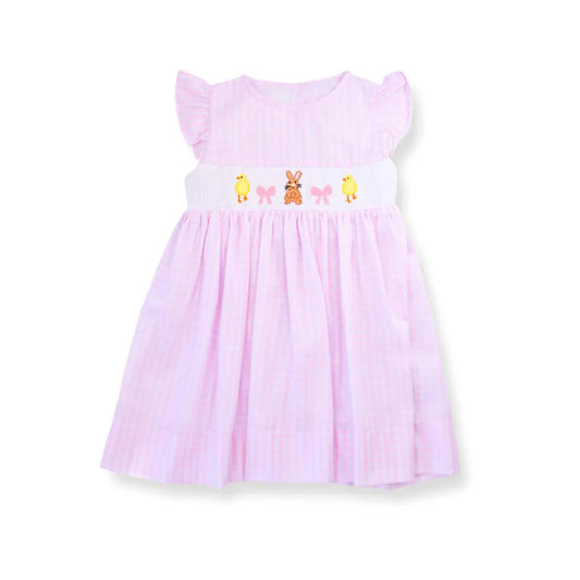 preorder GSD2906 Easter bunny rabbit chick bows pink flutter sleeve girls dress