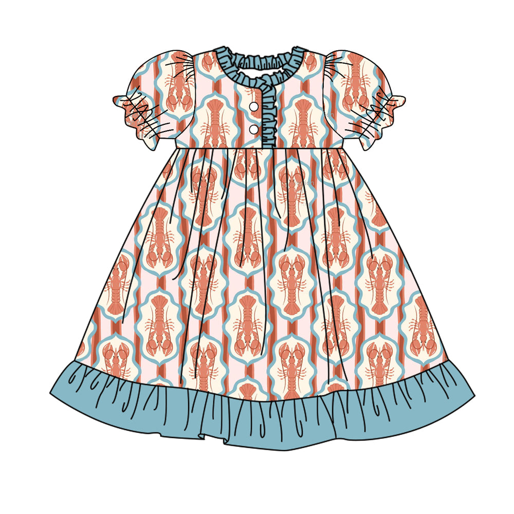preorder GSD2907 red crayfish pink blue short sleeve girls dress