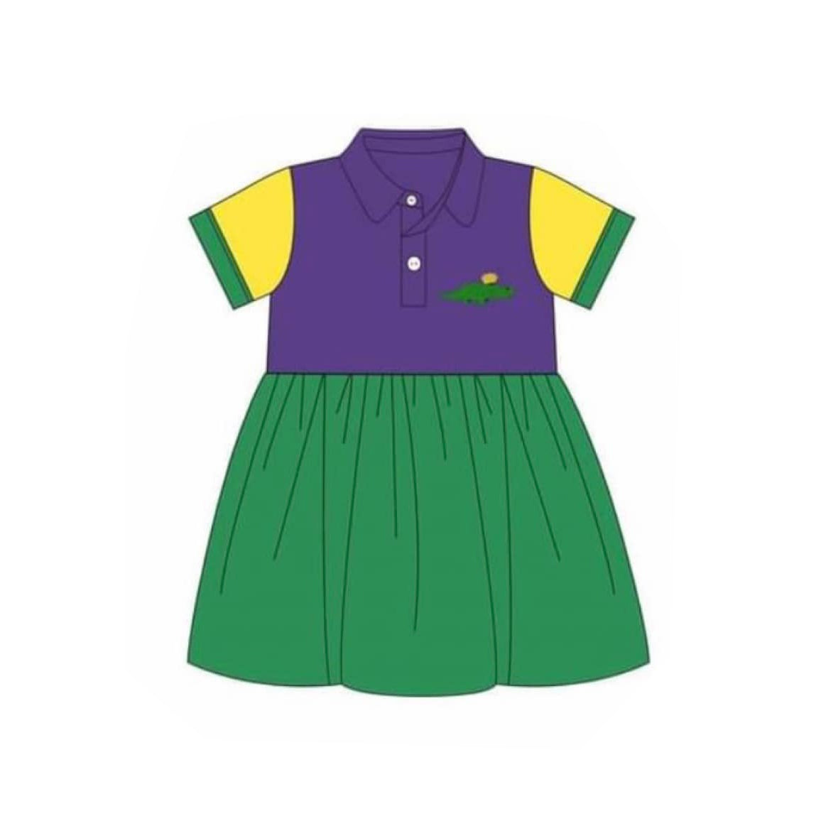 preorder GSD2935 Mardi Gras checkered short sleeve girls dress