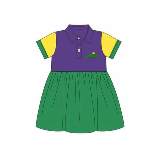 preorder GSD2935 Mardi Gras checkered short sleeve girls dress