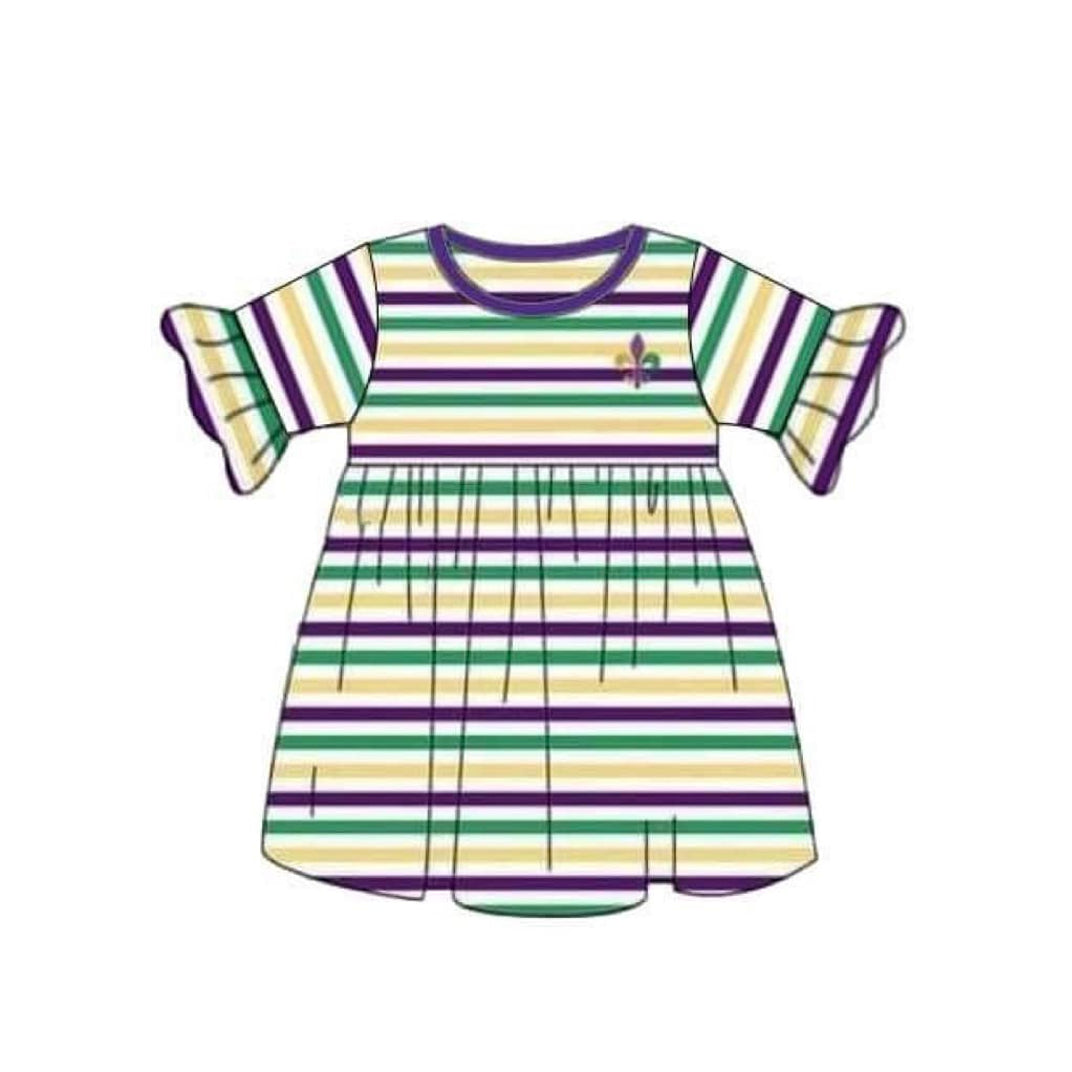 preorder GSD2936 Mardi Gras striped short sleeve girls dress