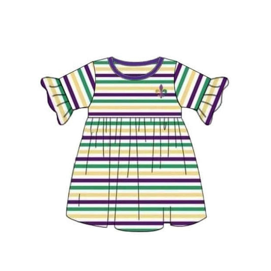 preorder GSD2936 Mardi Gras striped short sleeve girls dress