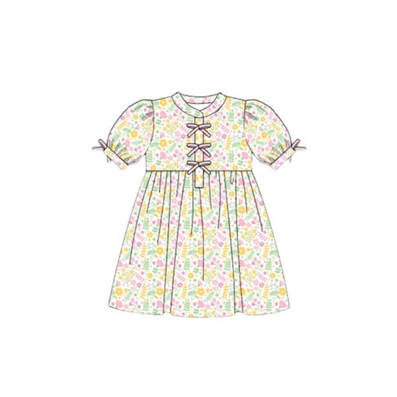 preorder GSD2943 colorful flowers floral short sleeve girls dress