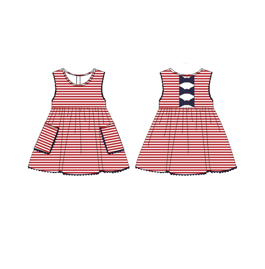 preorder GSD2952 July 4th red striped sleevless girls dress