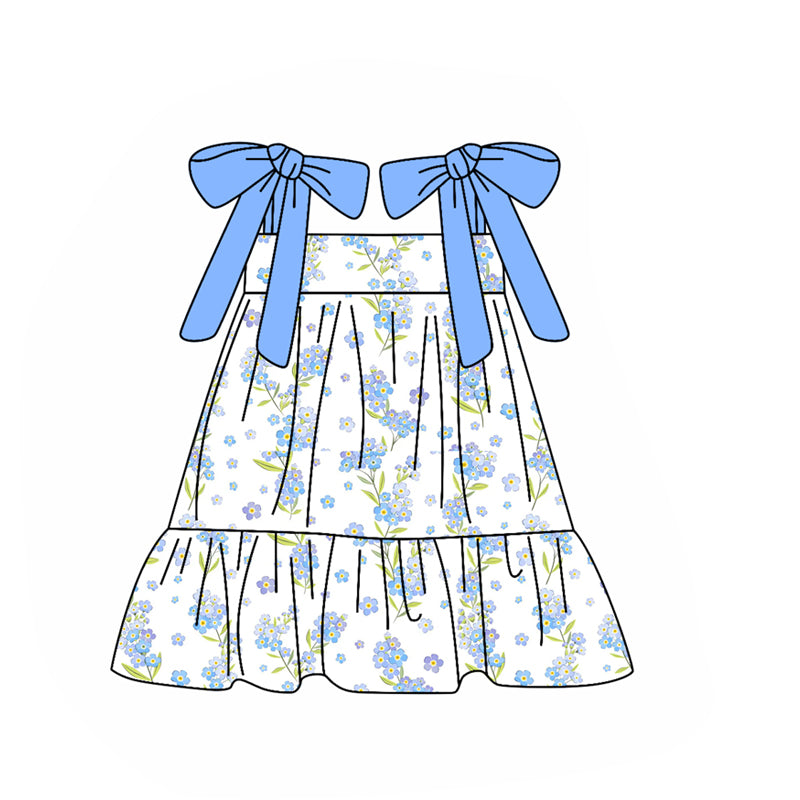 preorder GSD2954 blue flowers floral blue girls dress