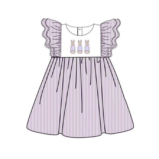 preorder GSD2960 Easter bunny rabbit purple striped flutter sleeve girls dress
