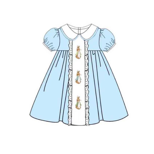 preorder GSD2961 Easter bunny rabbit blue short sleeve girls dress