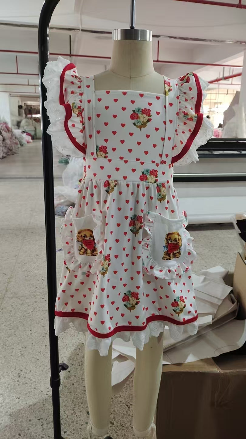 GSD2963 Valentine's Day heart flowers flutter sleeve girls dress