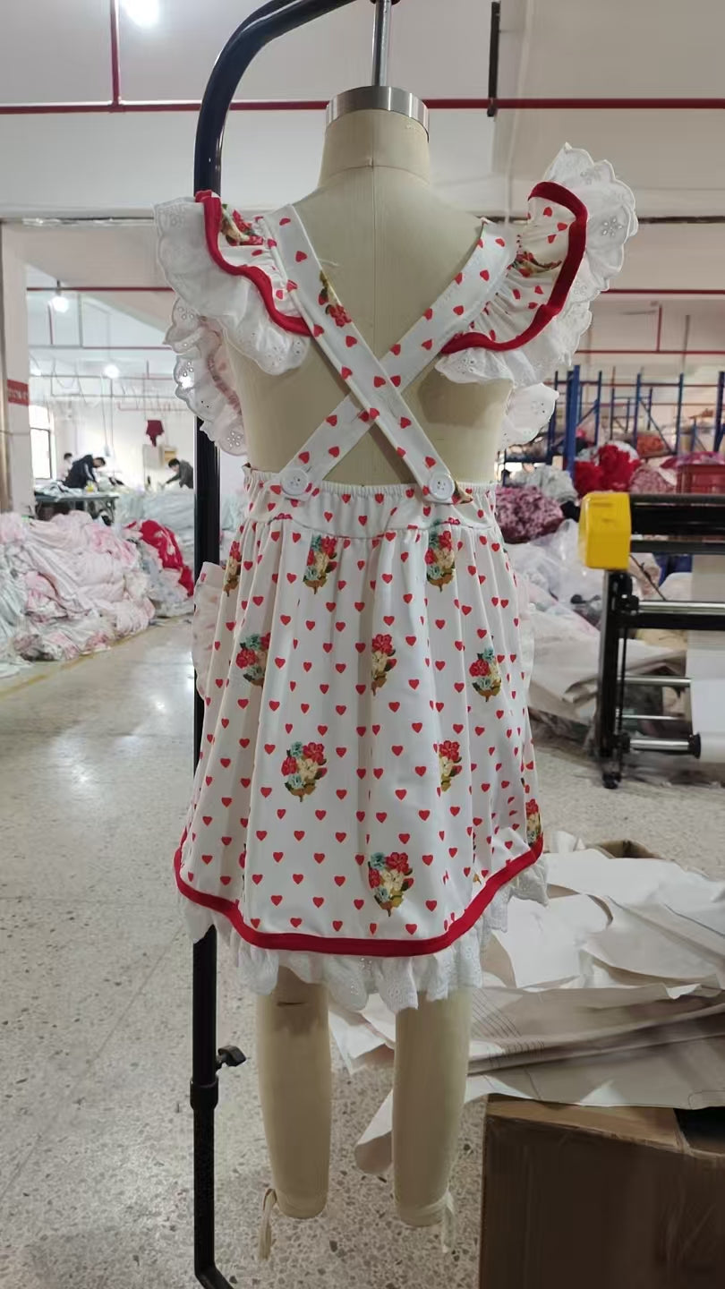 GSD2963 Valentine's Day heart flowers flutter sleeve girls dress
