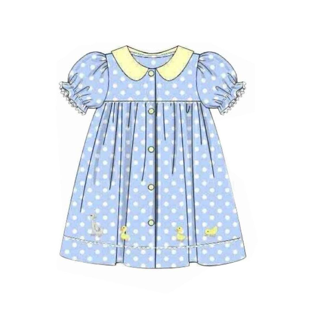 preorder GSD2971 Easter bunny rabbit duck blue dot short sleeve girls dress