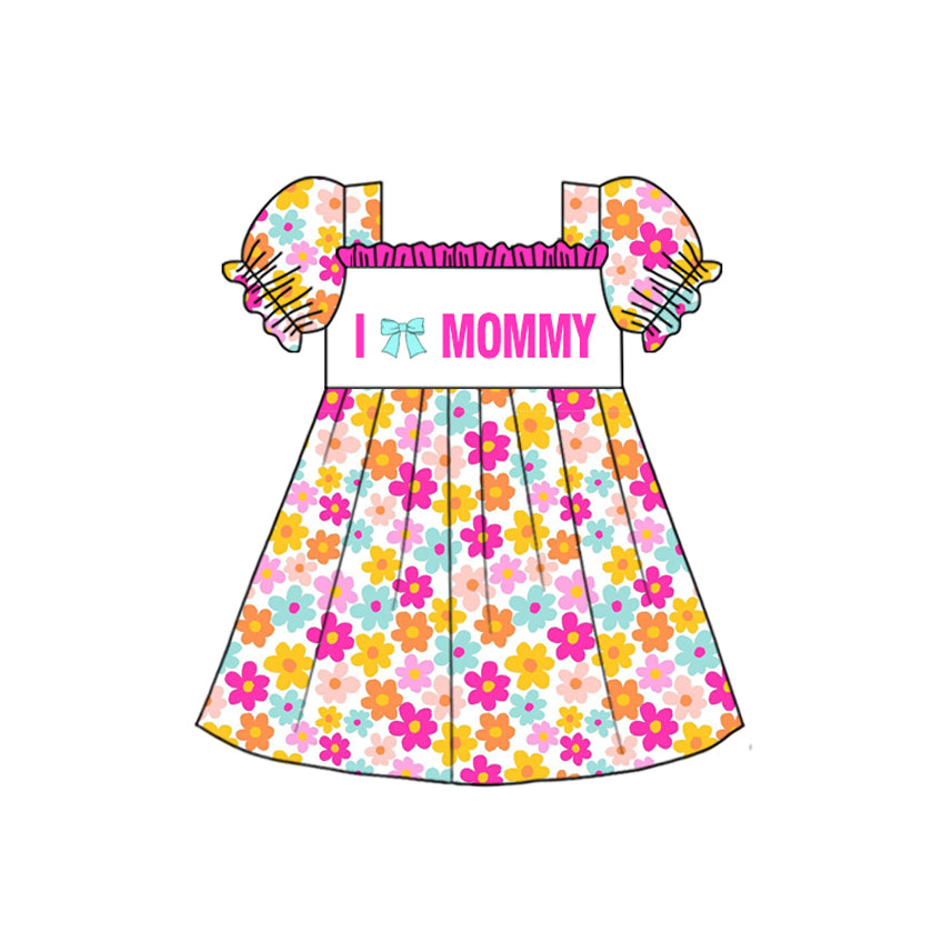 preorder GSD2982 i love mommy bow flowers hot pink short sleeve girls dress