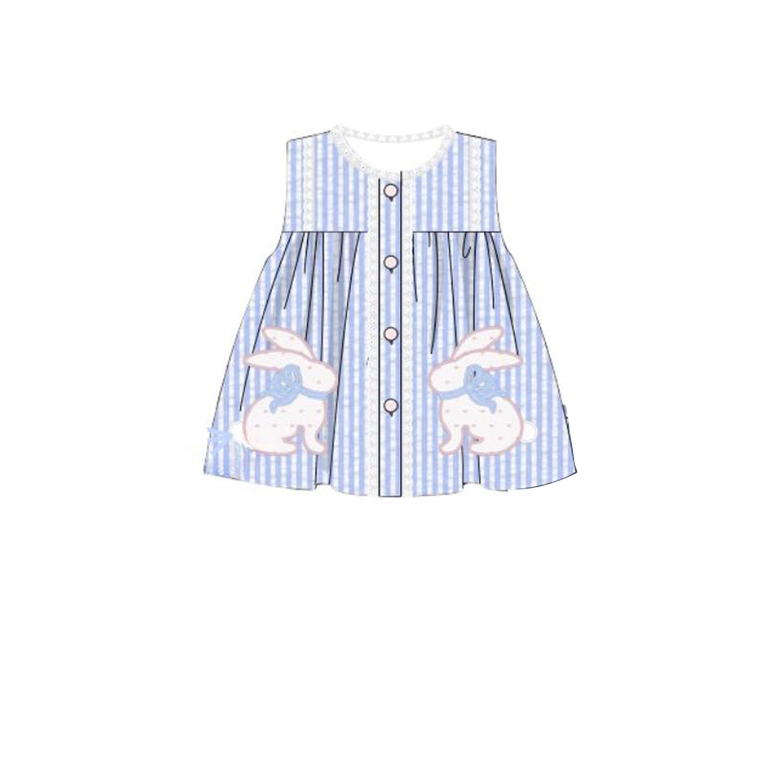 preorder GSD2993 Easter Bunny Rabbit Blue Striped Sleeveless Girls Dress