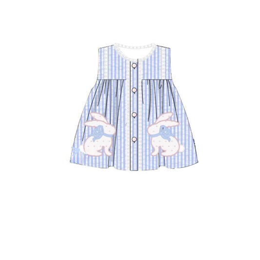 preorder GSD2993 Easter Bunny Rabbit Blue Striped Sleeveless Girls Dress