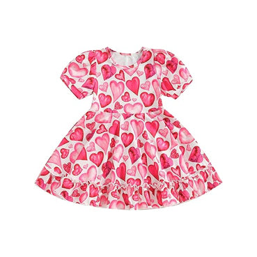 preorder GSD3021 Valentine's Day Heart Red Short Sleeve Girls Dress