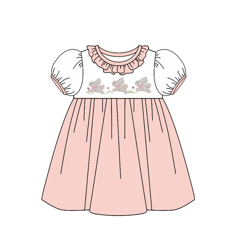 preorder GSD3023 Easter Bunny Rabbit Pink Short Sleeve Girls Dress