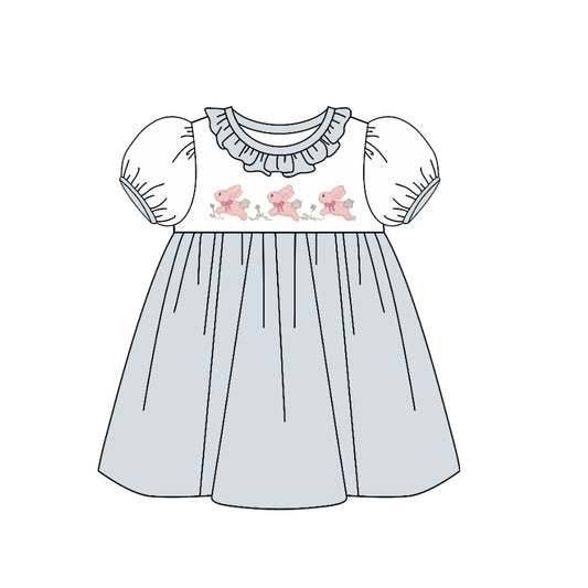 preorder GSD3024 Easter Bunny Rabbit Grey Short Sleeve Girls Dress