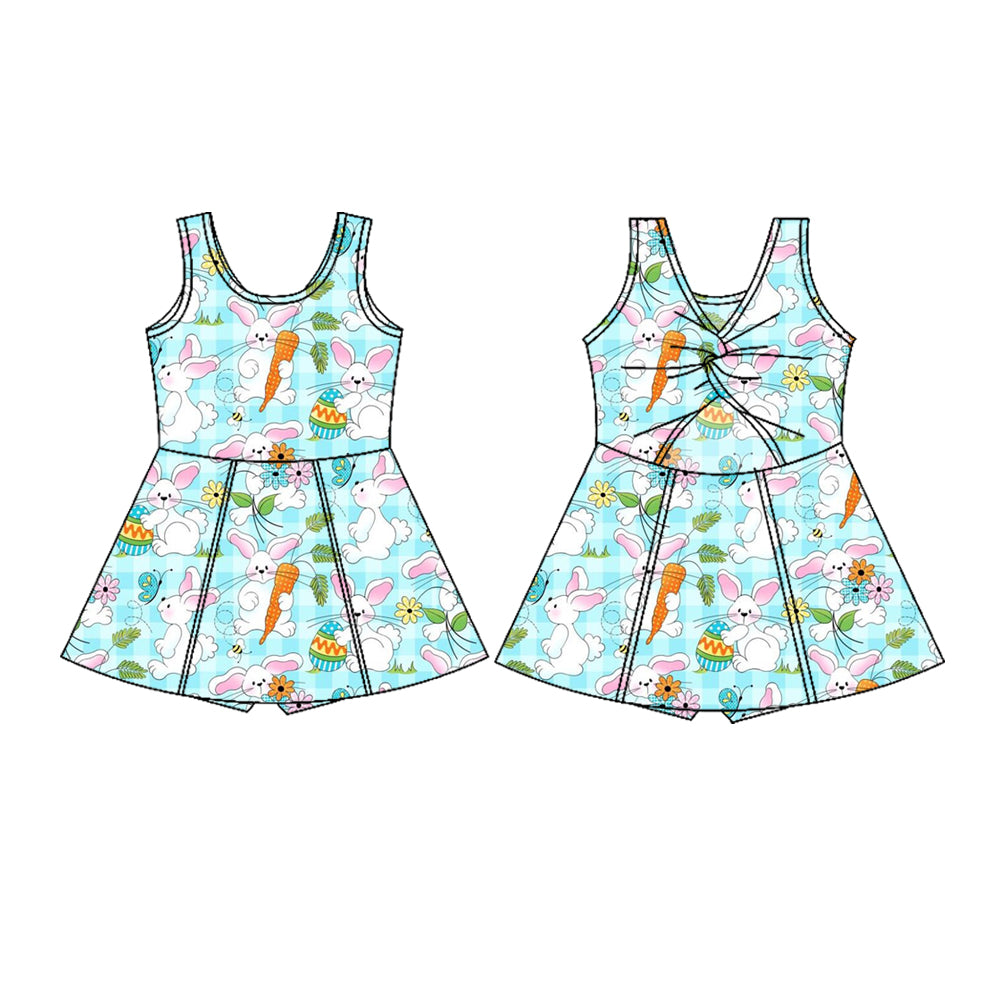 preorder GSD3049 Easter Bunny Rabbit Carrot Egg Blue Sleeveless Skorts Girls Dress