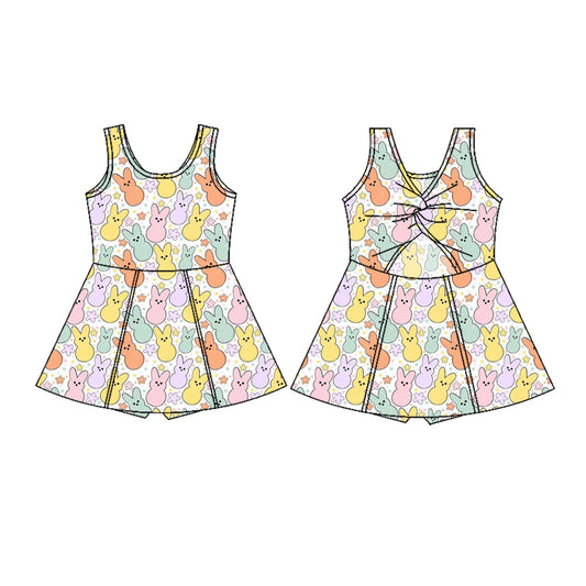 preorder GSD3050 Easter Peep Bunny Rabbit Flowers Sleeveless Skorts Girls Dress