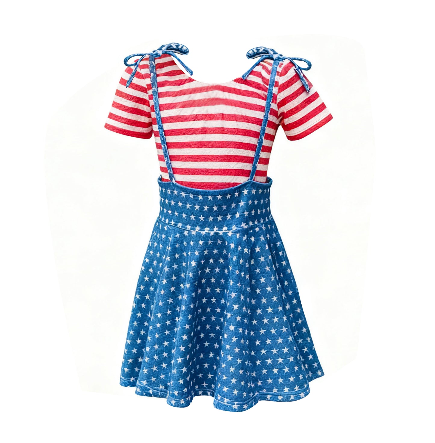 preorder GSD3073 July 4th Red Striped Short Sleeve Blue Star Dress Girls Dress