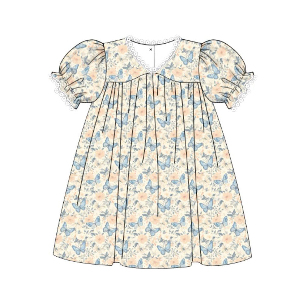 preorder GSD3074 Cute Butterfly Flowers Short Sleeve Girls Dress