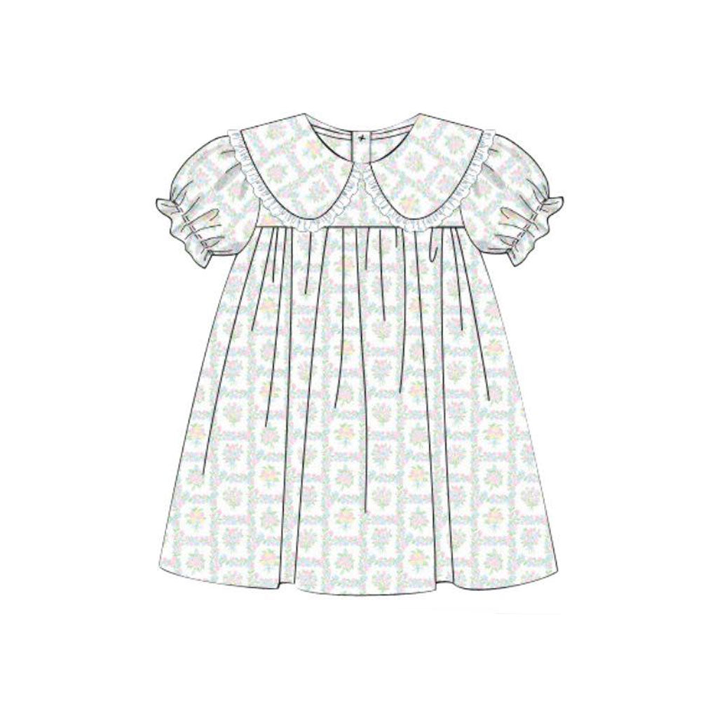 preorder GSD3075 Pink Flowers Floral Short Sleeve Girls Dress