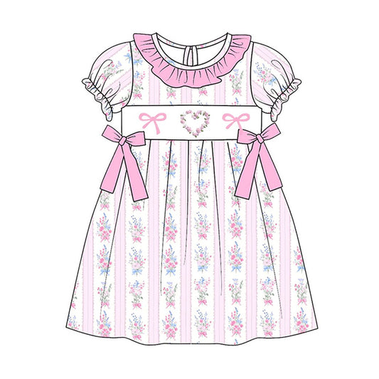 preorder GSD3078 Valentine's Day Heart Bows Flowers Short Sleeve Girls Dress
