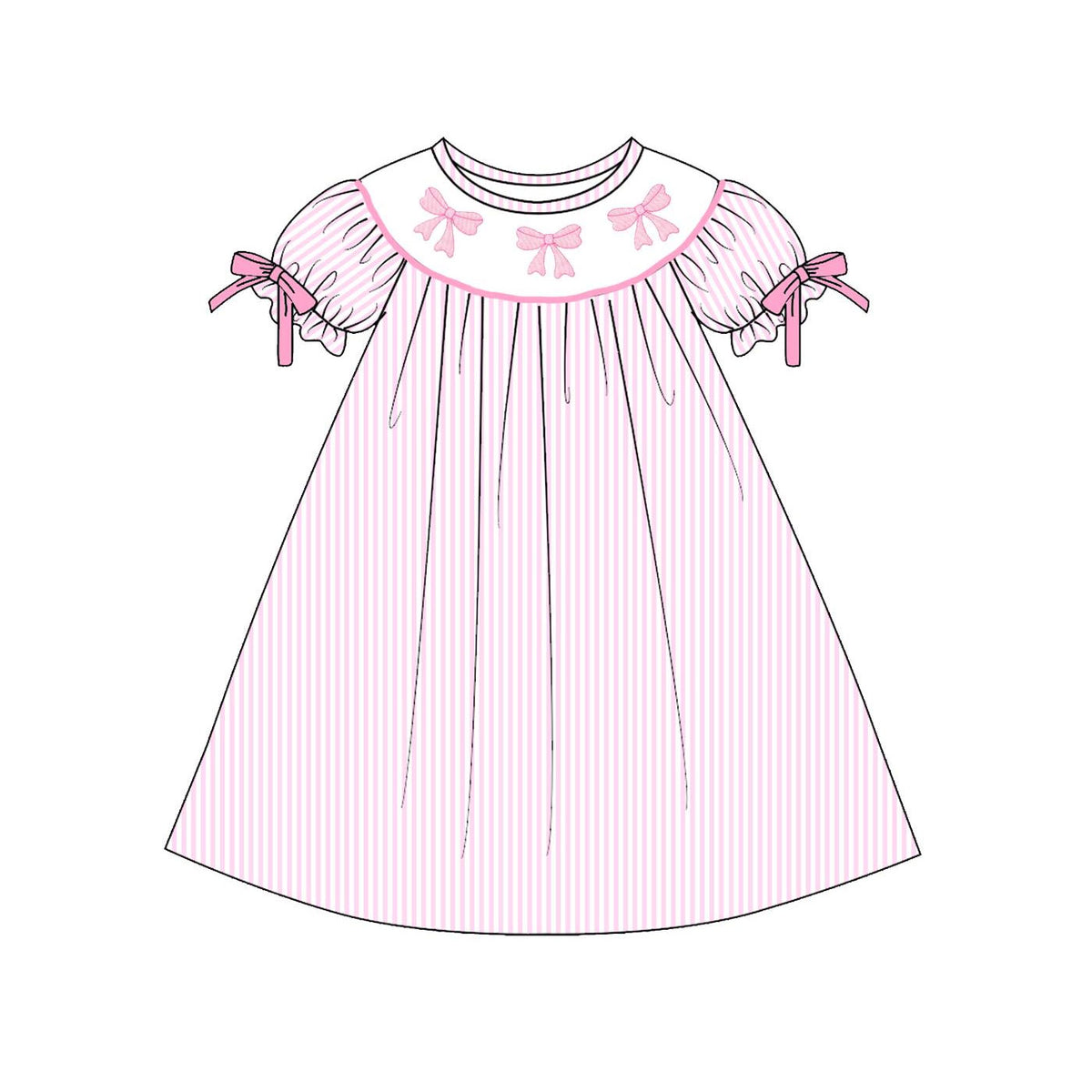 preorder GSD3080 Hot Pink Bows Pink Striped Short Sleeve Girls Dress