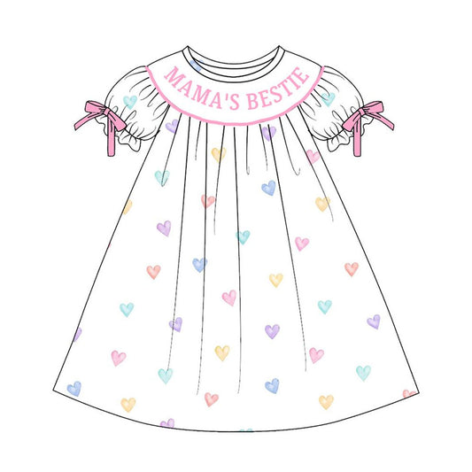 preorder GSD3082 Valentine's Day Mama's Bestie Heart Short Sleeve Girls Dress