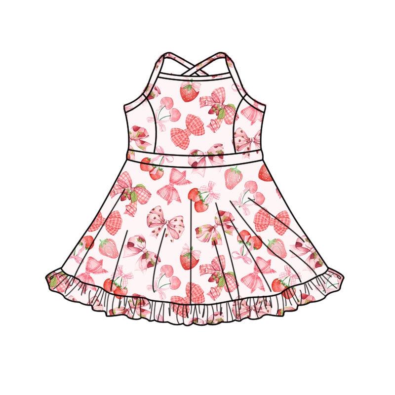 preorder GSD3090 Pink Bows Berry Strawberry Skorts Girls Dress