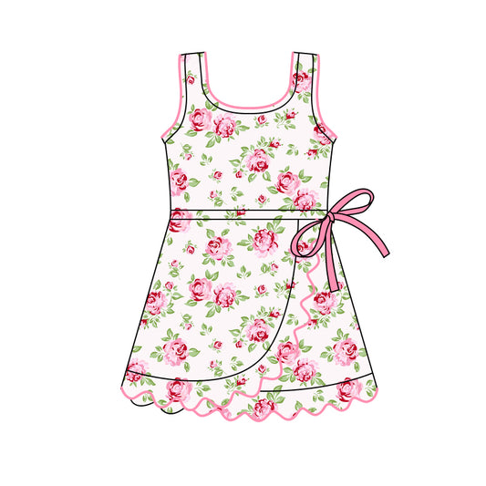preorder GSD3093 Yoga Pink Flowers Sleeveless Skorts Girls Dress