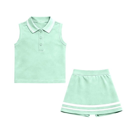 preorder GSD3106 Yoga Mint Green Sleeveless Skorts Skirts Girls Set