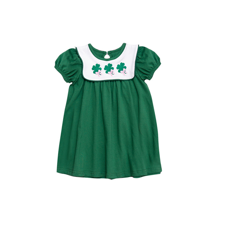 preorder GSD3117 St Patrick Clover Bows Green Short Sleeve Girls Dress