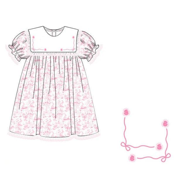 preorder GSD3126 Easter Bunny Rabbit PInk Short Sleeve Girls Dress