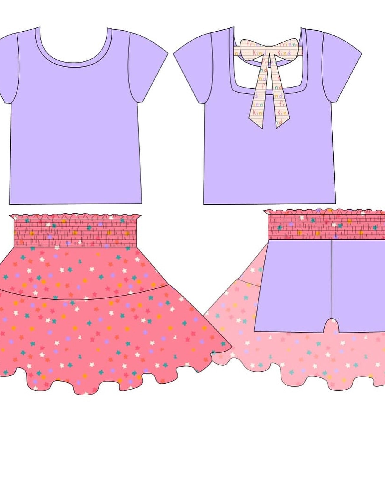 preorder GSD3147 Purple Short Sleeve Star Pink Skorts Girls Set