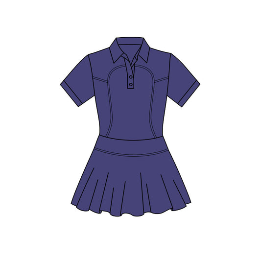 preorder GSD3165 Yoga Navy Blue Short Sleeve Girls Dress