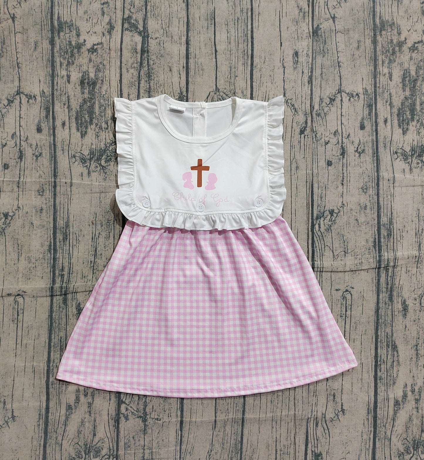 preorder Samples GSD3201 Easter Cross Child Of God Pink Checkered Girls Dress