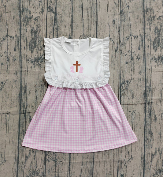 preorder Samples GSD3201 Easter Cross Child Of God Pink Checkered Girls Dress