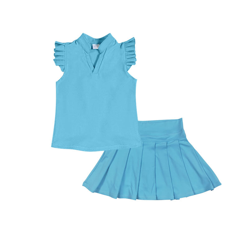 preorder GSD3202 Yoga Blue Flutter Sleeve Skorts Girls Set