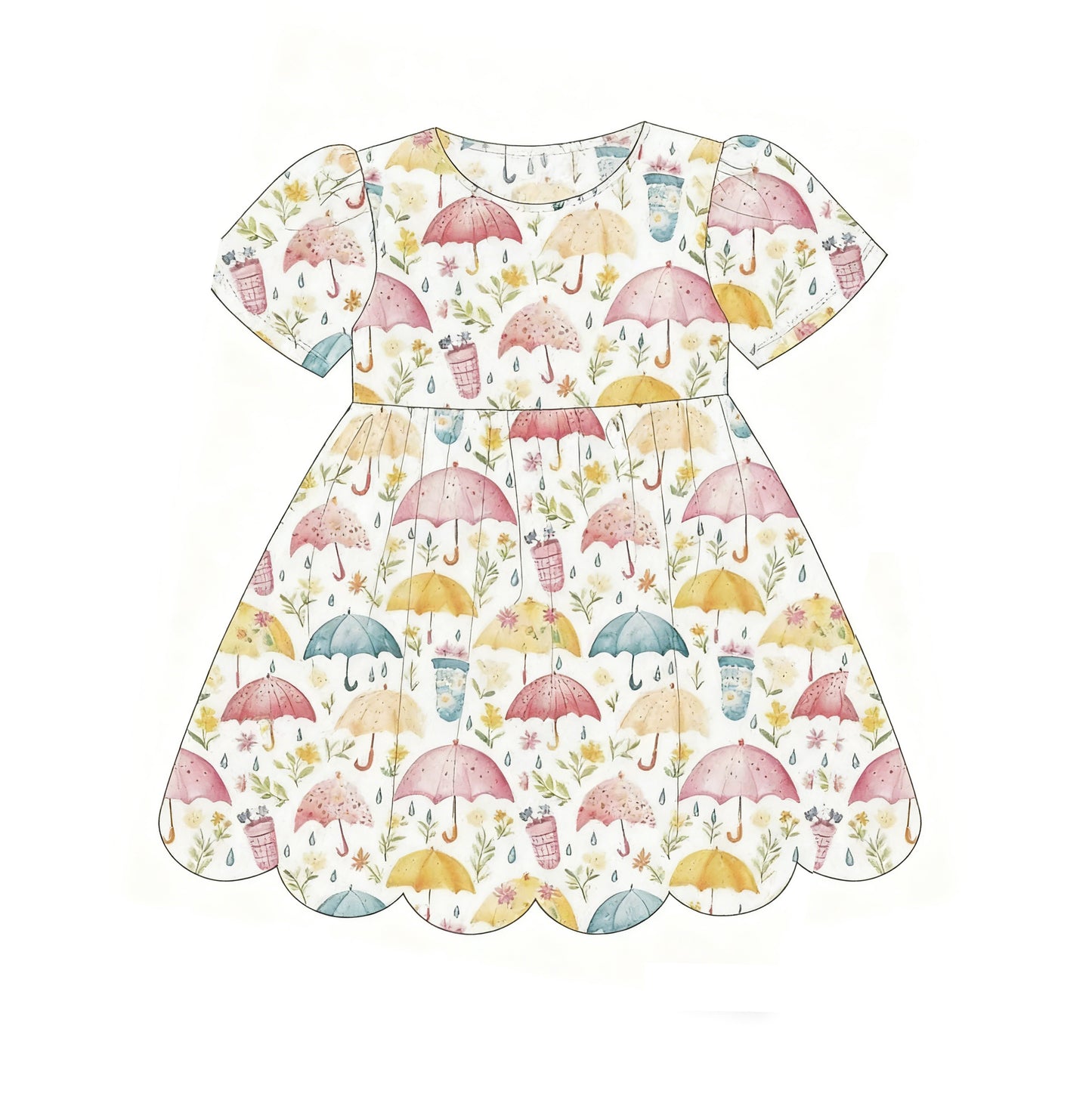 preorder GSD3225 Rain Day Umbrella Short Sleeve Girls Dress