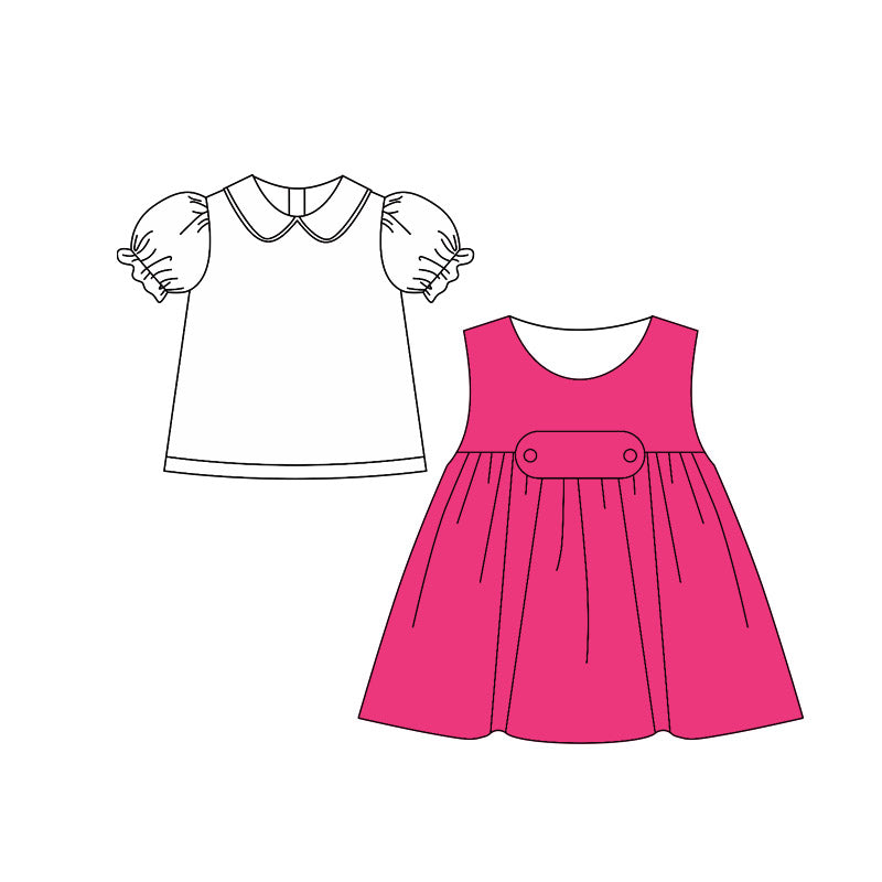 preorder GSD3230 2pcs White Short Sleeve Hot Pink Sleeveless Girls Dress