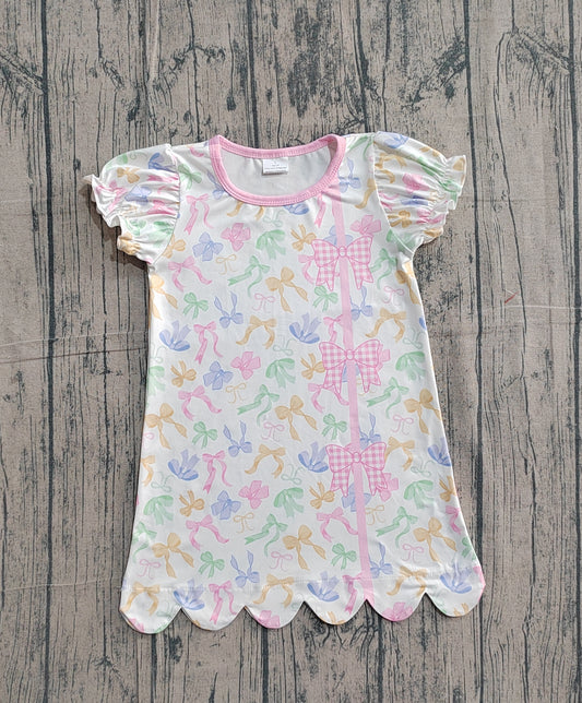 preorder Samples GSD3245 Colorful Bows Short Sleeve Girls Dress