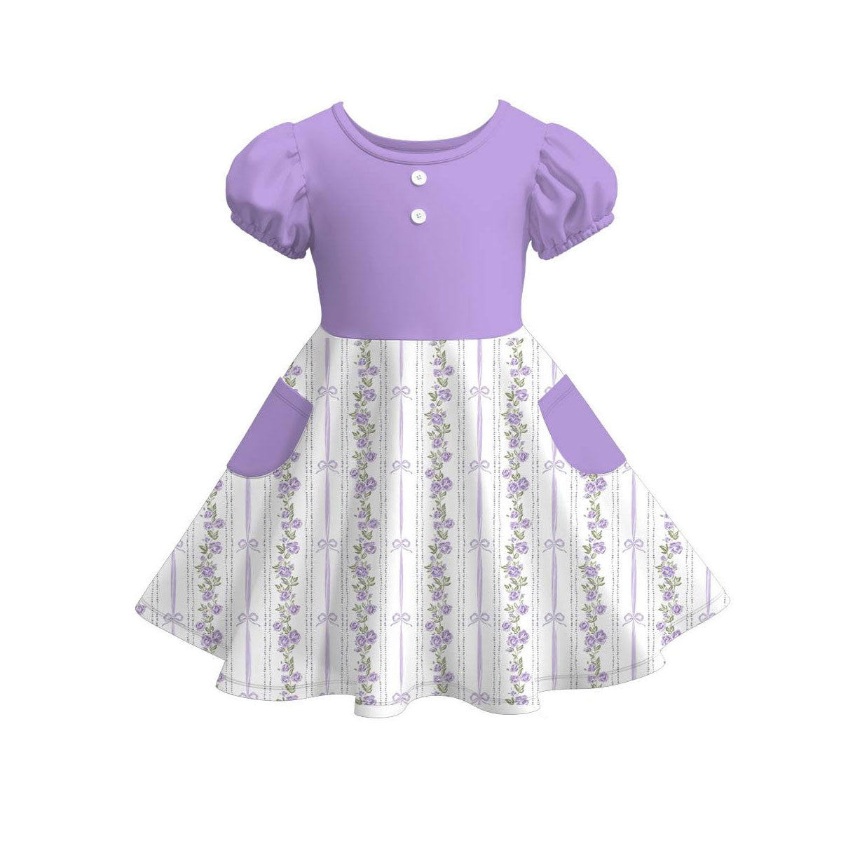 preorder GSD3264 Purple Flowers Short Sleeve Girls Dress