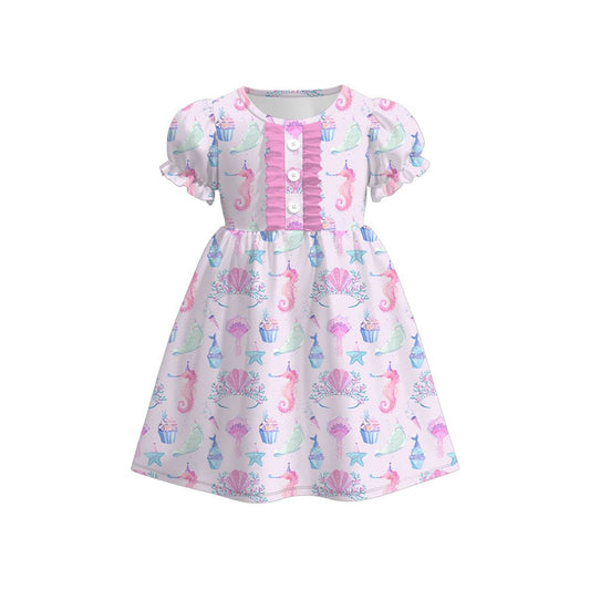 preorder GSD3271 Seahorse Shell Star Pink Short Sleeve Girls Dress