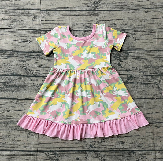 preorder Samples GSD3286 Easter Bunny Camo Pink Short Sleeve Girls Dress