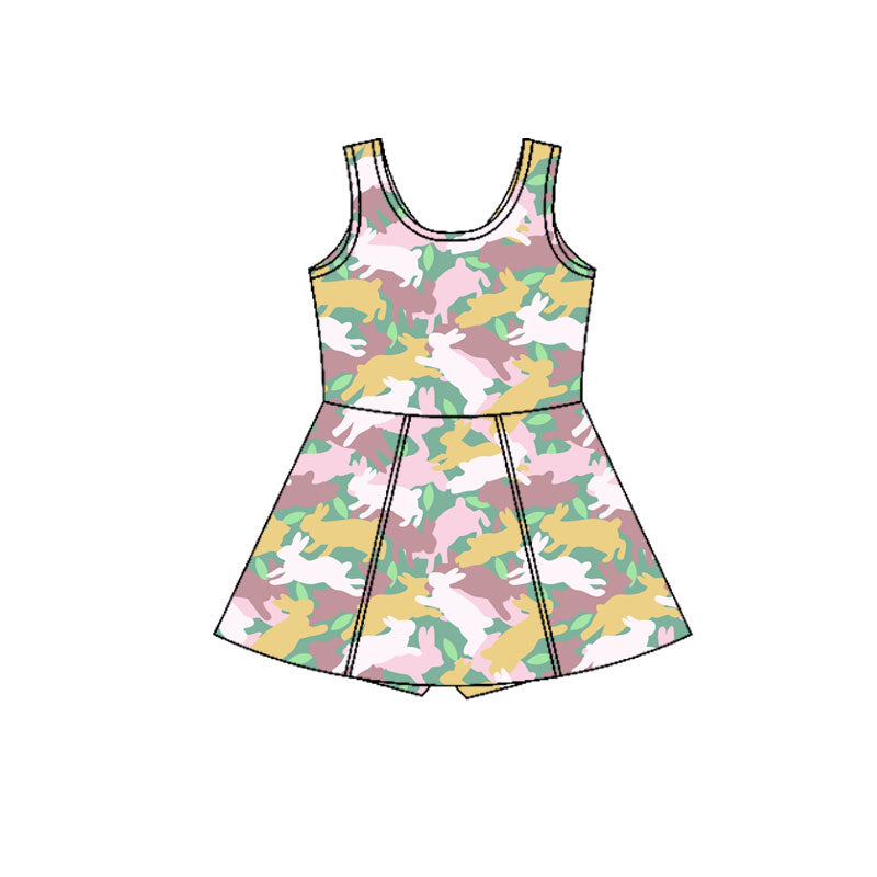 preorder GSD3287 Yoga Easter Bunny Rabbit Camo Sleeveless Skorts Girls Dress