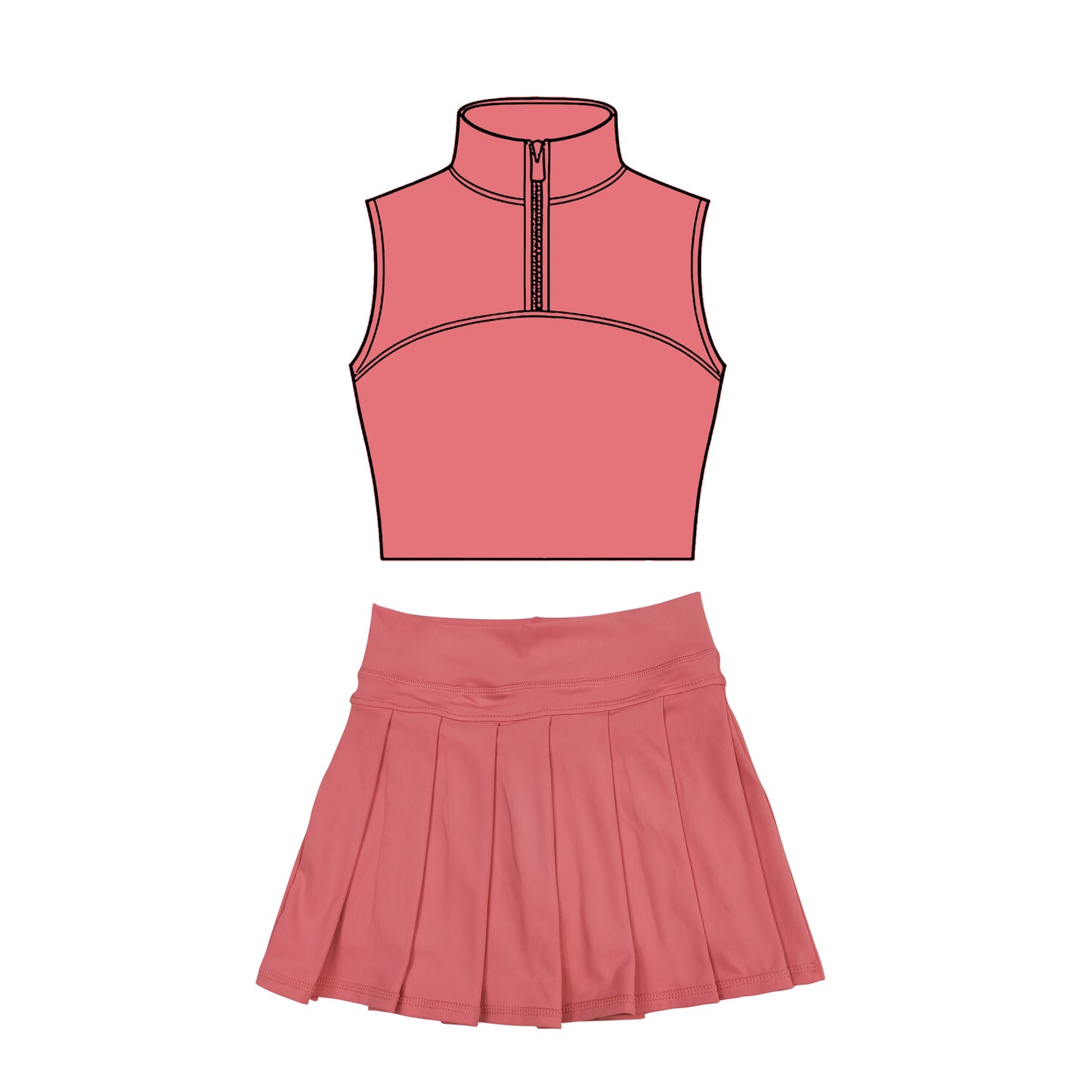 preorder GSD3299 Yoga Solid Color Pink Zipper Sleeveless Skorts Girls Set