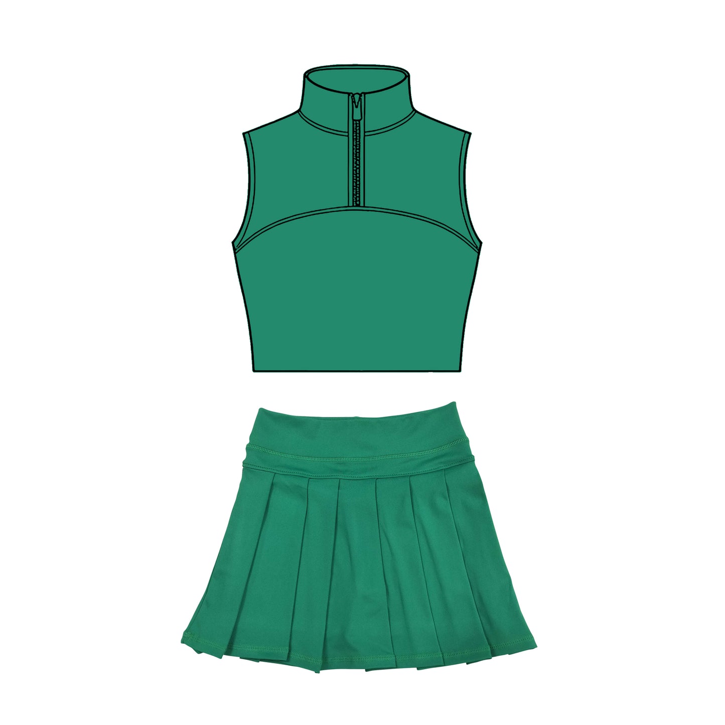 preorder GSD3302 Yoga Solid Color Green Zipper Sleeveless Skorts Girls Set