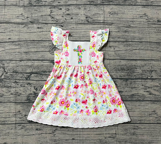 preorder Samples GSD3313 Easter Flowers Cross Flutter Sleeve Girls Dress