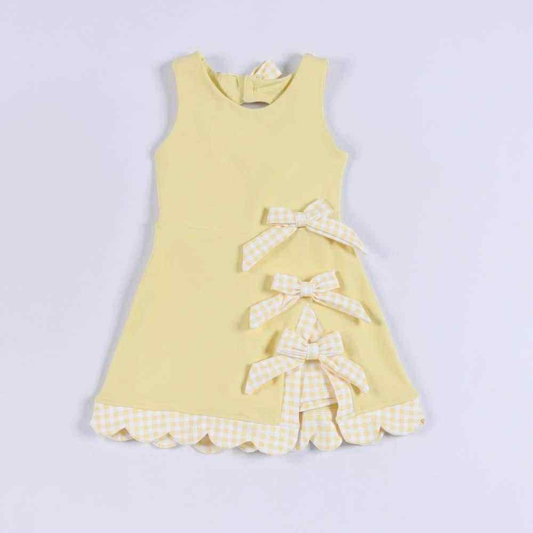 preorder GSD3318 Yoga Solid Color Yellow Bows Sleeveless Skorts Girls Dress